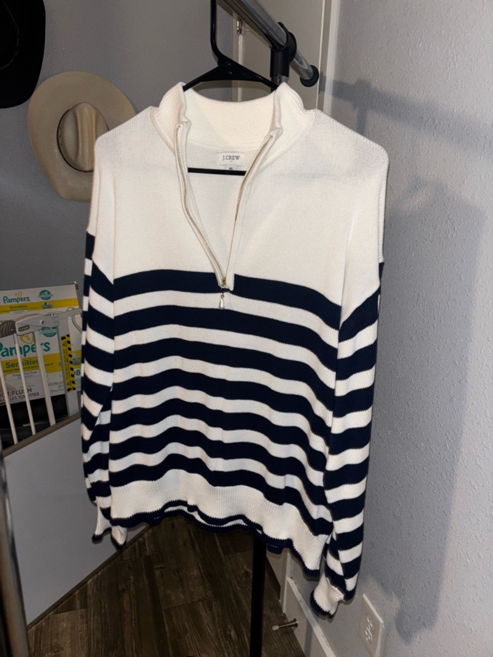 J. Crew Navy & White Striped Half-Zip Pullover